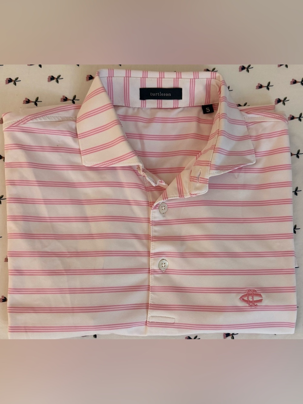 Turtleson Short Sleeve Golf Polo – Pink/White Striped – Men’s Small – EUC